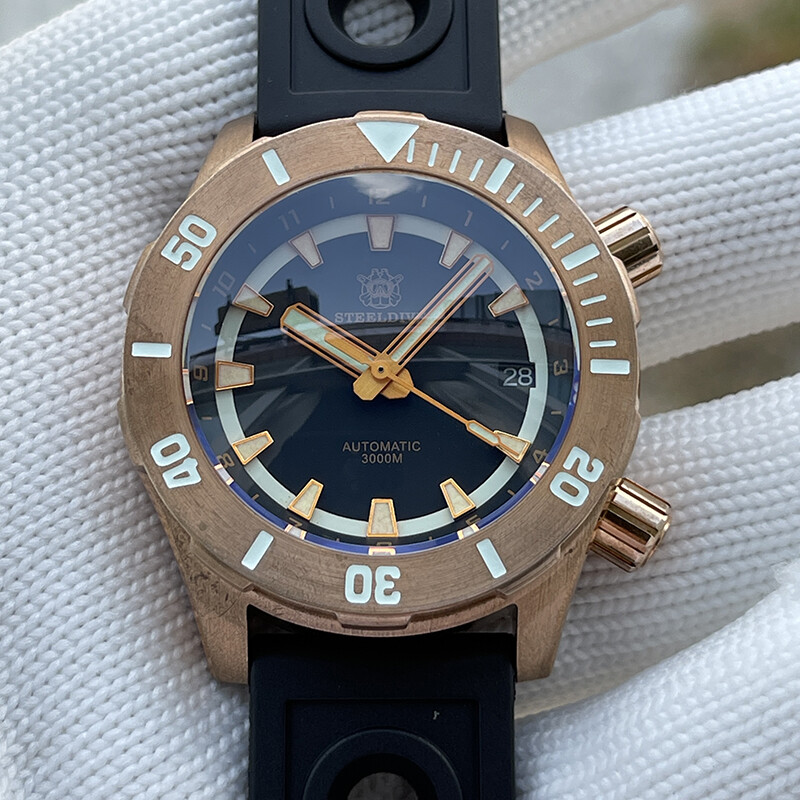 Pre-owned Steeldive Mens Automatic Watches Bronze Diver Watch 300m Waterproof Luminous