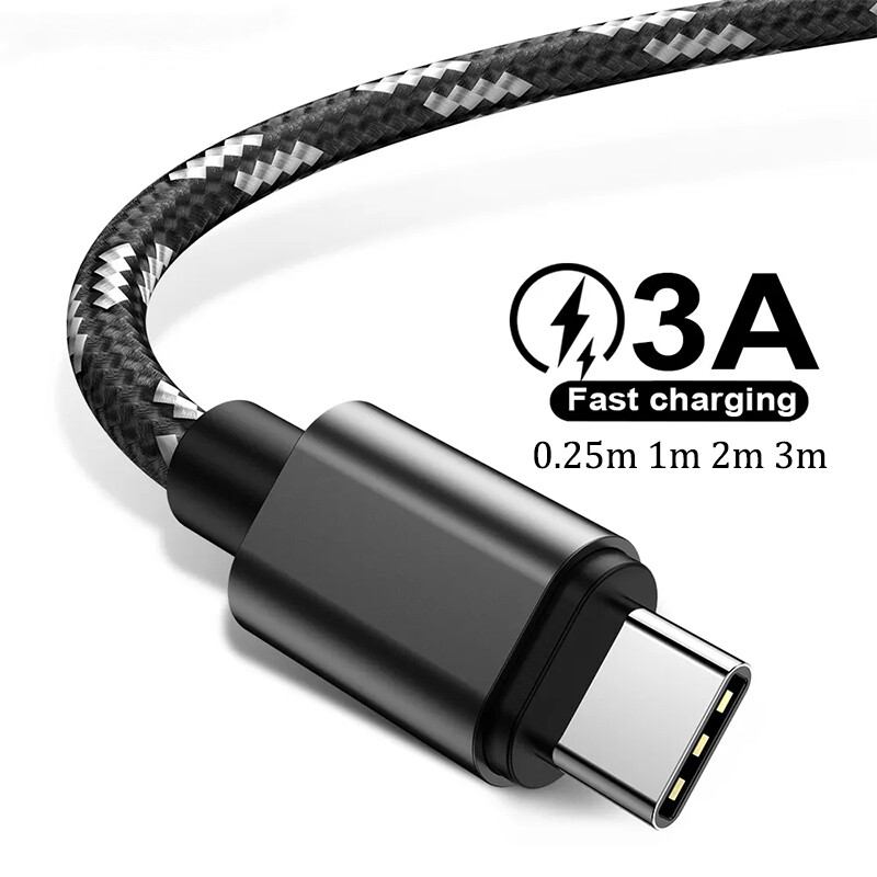 Braided Type C USB C Fast Charging Charger Cable Android Cord 2m 3m Extra Long