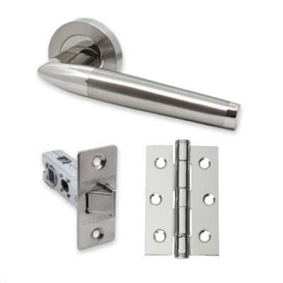 UAP Valiant Door Handle Pack, Round Rose Lever with Hinges and Latch - Nickel