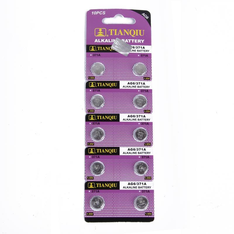 Confezione 10 Batteria Pila AG6 371A Bottone Tonda Alcalina 1.55V hsb