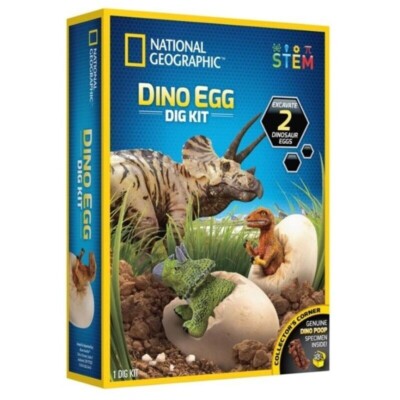 Brand New- National Geographic Dino Egg Dig Kit- Excavate 2 Dinosaur Eggs