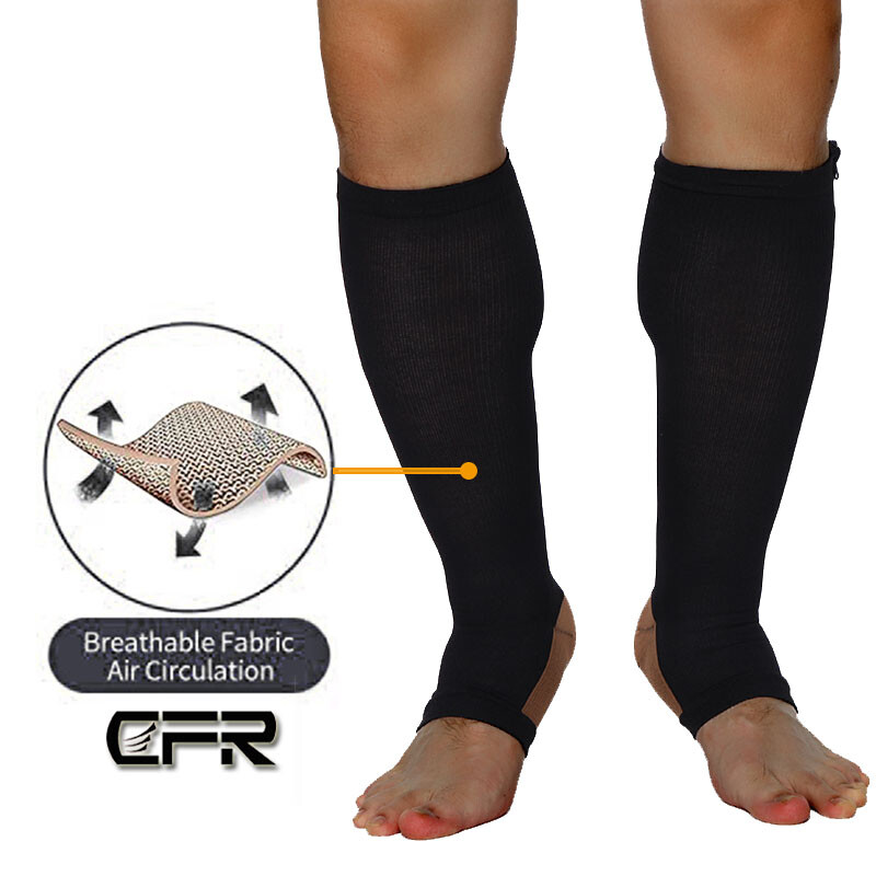 Zipper Compression Socks Womens Mens Knee High Medical Toeless Leg