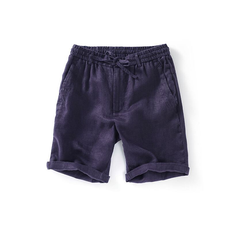 Men Linen Shorts Drawstring Elastic Waist Casual Half Pants Summer Beach Shorts