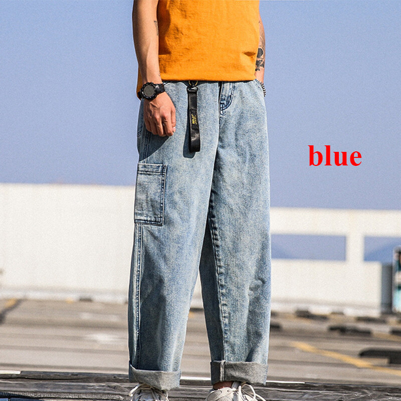 Men Straight Wide Legs Jeans Loose Cargo Denim Pants Heavy