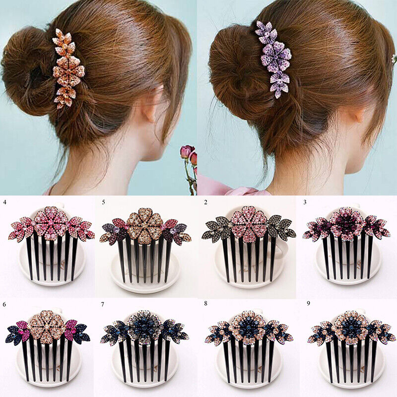 Women Rhinestone Crystal Hair Comb Clip Elegant Flower Hairpin Bridal Headwear