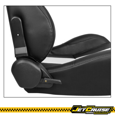 Universal Reclinable Racing Seat Right Dual Slider Black PU Leather White Stripe