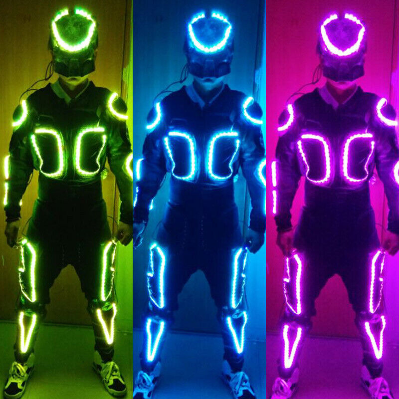 Rechargeable 7 Colors Light Mask Suit Luminous Dance Ballroom LED Robot Clothing