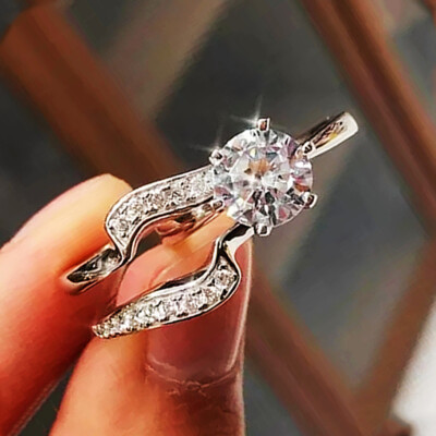 925 Silver Cubic Zircon Ring Fashion Women 2Pcs/Set Ring Jewelry Sz 6-10