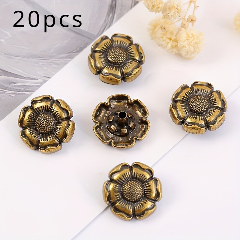 20pcs 2cm Flower Alloy Buttons Metal for DIY Clothes Craft Sewing Retro New