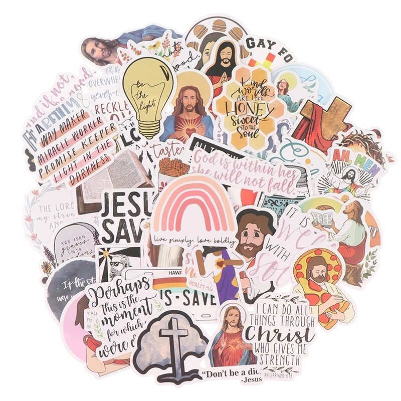 Jesus God Stickers 25 pack stick on Car, Luggage, Laptop, phone, tablet - Random