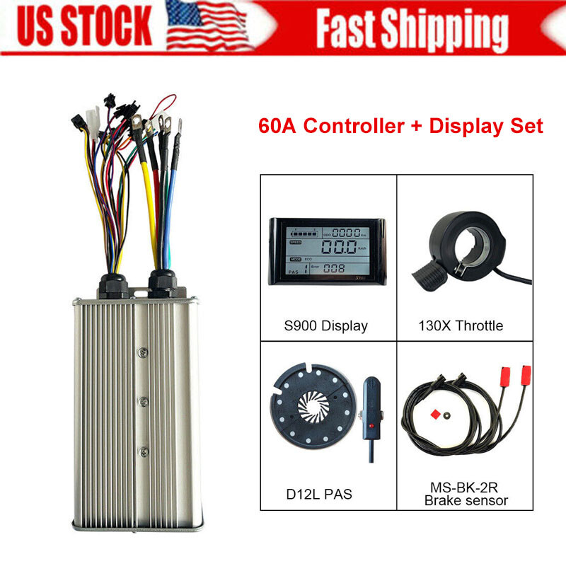 48V-72V 18 Tubes Sine Wave Motor Dual Controller Kit for Electric Bicycle E-Bike