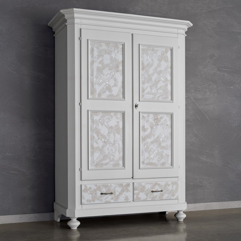 ARMADIO  2  ANTE BIANCO BATTENTE DECORAZIONE A RILIEVO