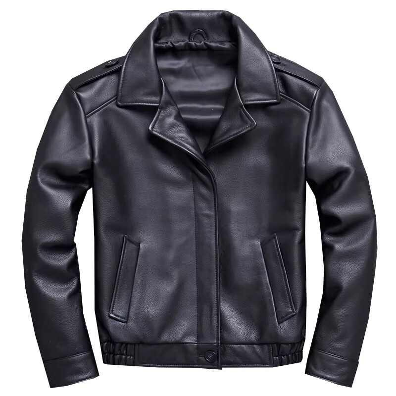 Mens Real Black Lambskin Leather Biker Jacket Classic Bomber Vintage Style Coat