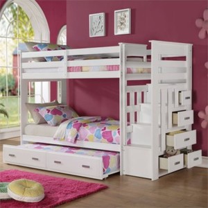 Allentown White Storage Ladder Stairway Kids Twin Trundle Bunk Bed