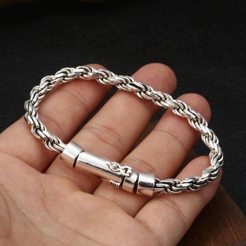 Pure S925 Sterling Silver Chain 6mm Twist Rope Link Bracelet
