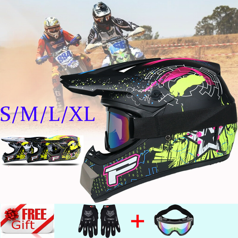 DOT Adult Helmet Dirt Bike ATV Motocross  ATV UTV MX Off-Road Goggles + Gloves