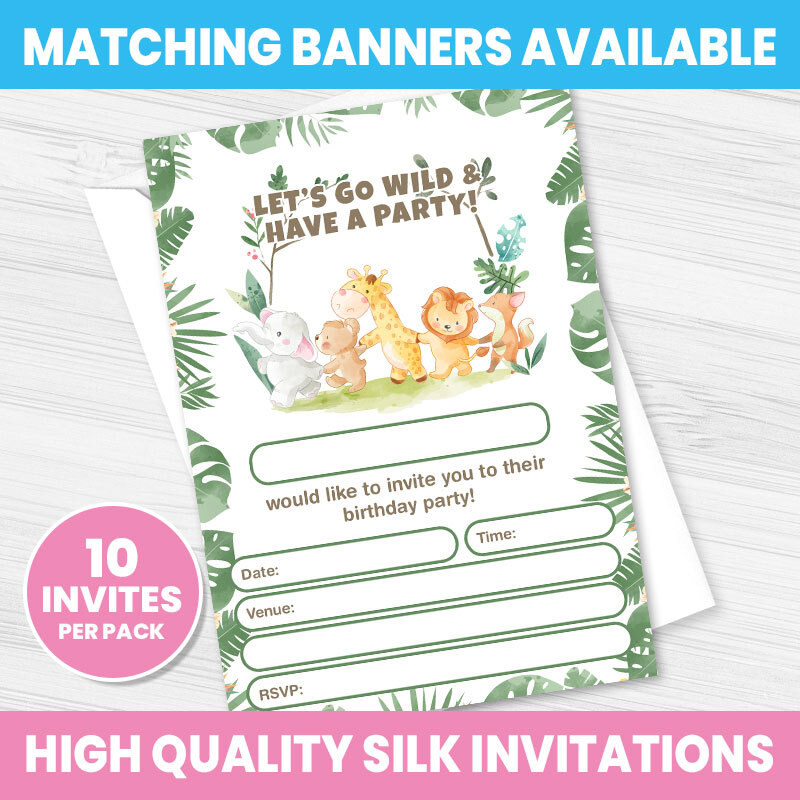 JUNGLE BIRTHDAY PARTY INVITATIONS / GIRL BOY BIRTHDAY INVITES / SAFARI ANIMALS
