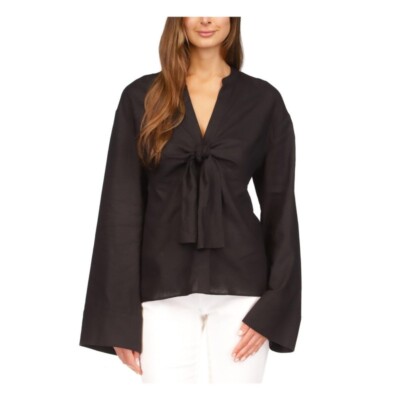 Michael Kors Women s Solid Long Sleeve Tie Blouse Black NWT