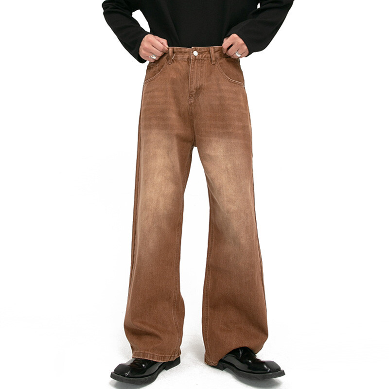 Herren Lose Denim-Hose Gerade Weites Bein Jeanshose Distressed Hose Freizeit