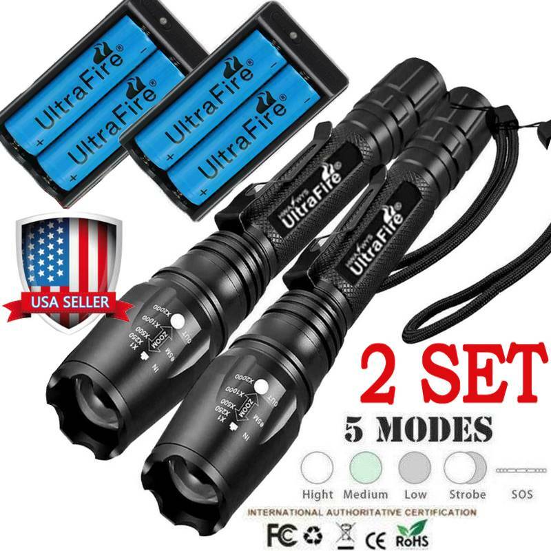 Details about / US 5Modes 350000Lumens LED Flashlight Aluminum Zoom Torch Lots Set