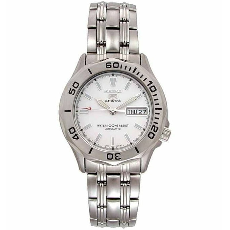 Pre-owned Seiko 5 Sports Snk027k1 Automatic Watch Seamaster Steel 40mm White Silver