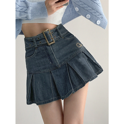 Pleated denim clearance skirt in summer