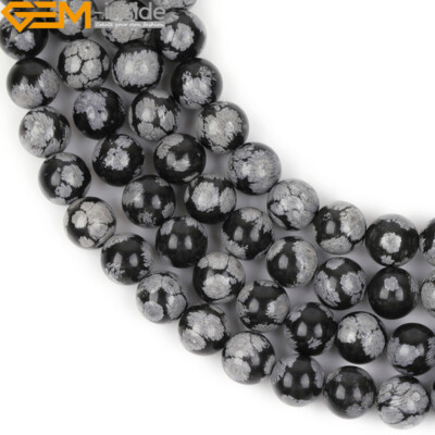Natural Black Snowflake Obsidian Stone Jewelry Beads 15'' 4mm 6mm 8mm 10mm 12mm
