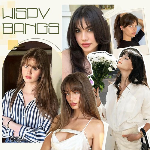 100% Human Hair Extensions Clip In Thin Bangs Fake Wispy Air Bangs French Bangs