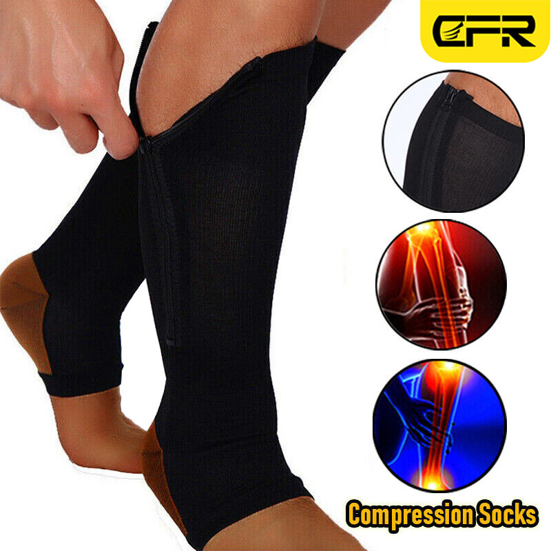 Copper Zipper Compression Socks Support Graduated Stockings Women Mens 20-30mmHg