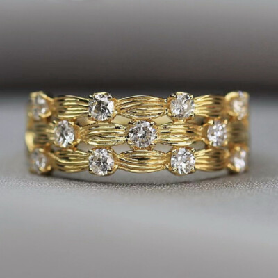 Women Charm 18k Yellow Gold Plated Rings Gifts Cubic Zirconia Jewelry Size 6-10