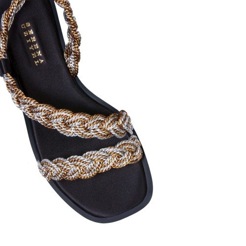 Pre-owned Serena Uziyel Ronda Braided And Leather Sandals Antique Gold/silver Eu 39 Sz 9