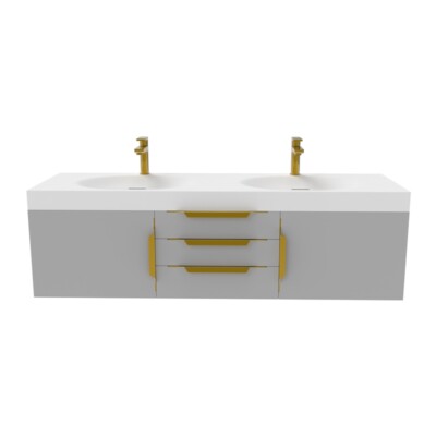 Thames 60'' W x 19'' D x 17.75'' H Wall-Mounted Double Bathroom Gray Vanity