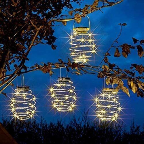 Solar Powered Spiral Light LED Hanging Beehive Lamp Outdoor Garden Patio Decor