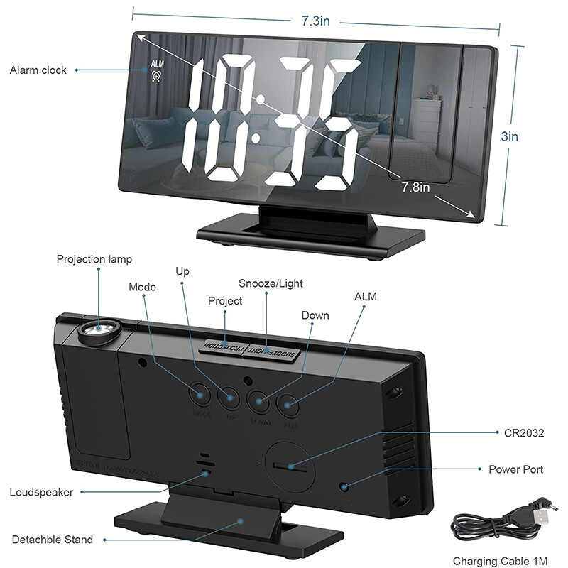 Digital LED Projector Temperature and Time Smart Alarm Clock Projection Monitor