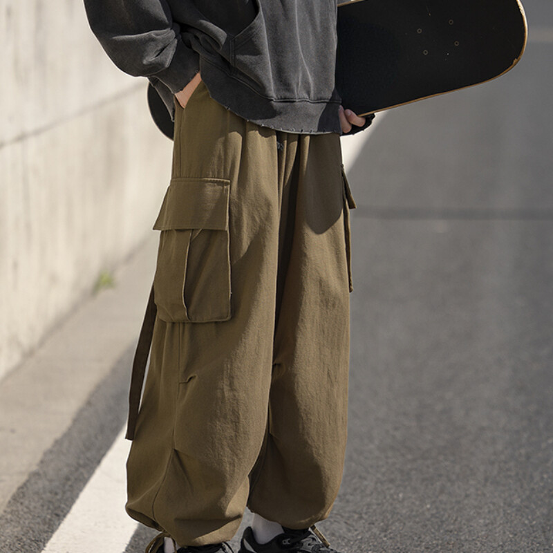Men Cargo Pants Loose Elastic Waist Streetwear Trousers