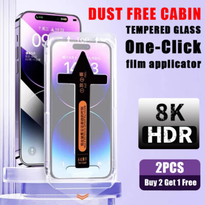 2x Pack iPhone 16 15 14 13 Pro Max Glass Screen Protector Magic Auto Alignment