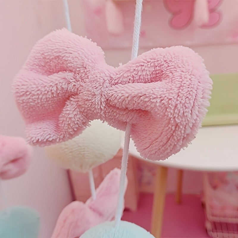 Cute Fluffy Pink Door Curtain with Bow, Star & Pompom, Room Decor Gift