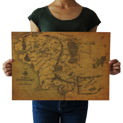  styles Map Of Middle Earth Lord Of The Rings kraft paper retro poster