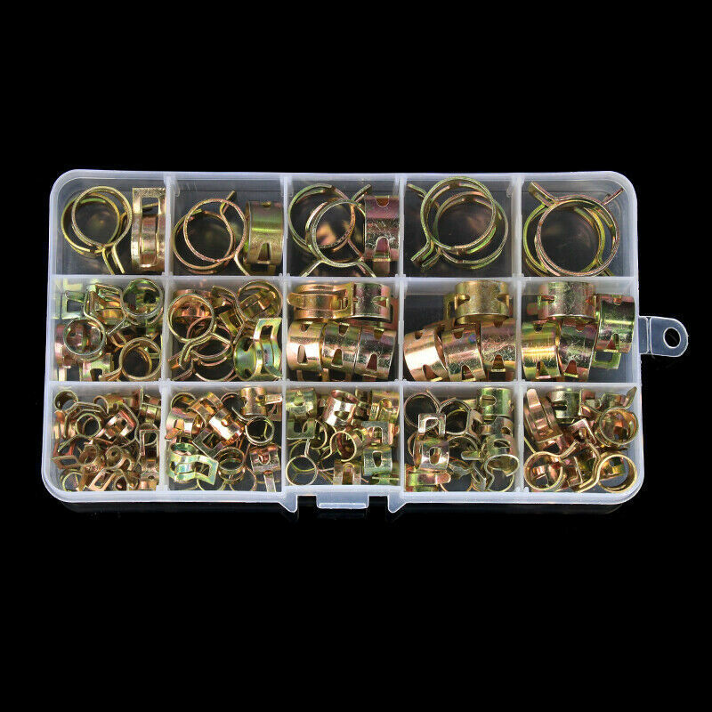 115 Pcs Fuel Line Hose Tubing Spring Clips Clamps Assortment Kit for Motorcycle