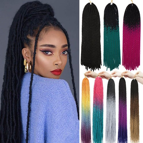 Black Ombre Long Faux Locs Crochet Braids Soft Straight Braiding Hair Extensions