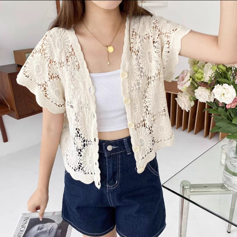 【美品】　flower lace cardigan Women's Summer Sheer Duster Cover Ups Embroidered Floral