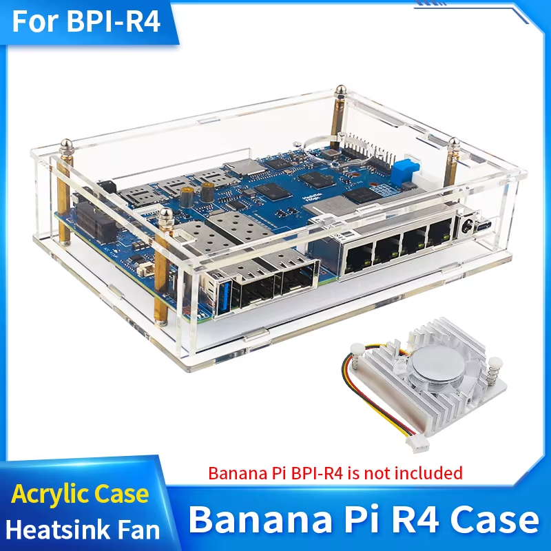 Banana Pi BPI-R4 Acrylic Case Transparent Shell Optional Cooling Fan Heatsink fo