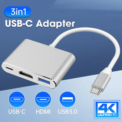 USB C to HDMI Adapter, Type C to 4K HDMI Adapter with 100W PD & USB 3.0 Port Mul