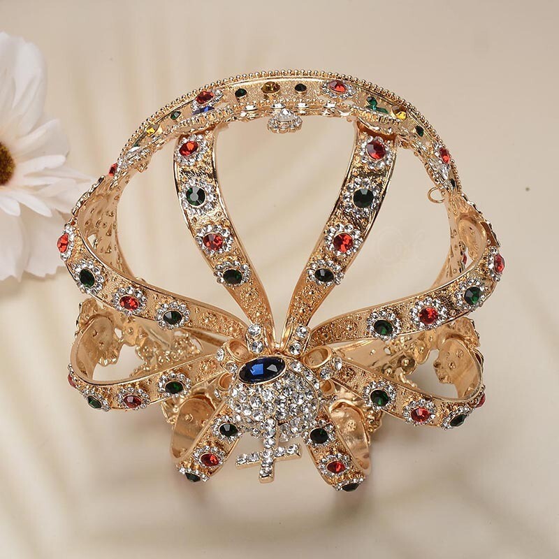 13cm Tall Large Men's Cross Gold Crown Drama Imperial Medieval King Metal Crown