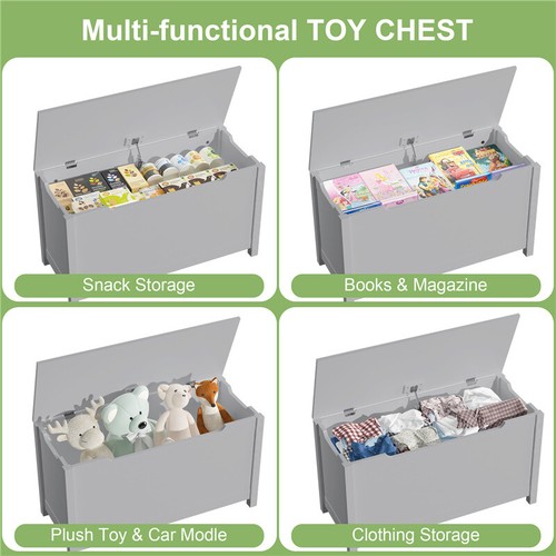 Children's wooden toy box Storage cabinet with safety hinged lid, large capacity