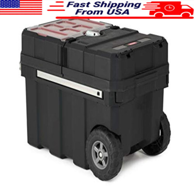 Portable Rolling Tool Box W/ Locking System & Removable Bins Home Storage Resin