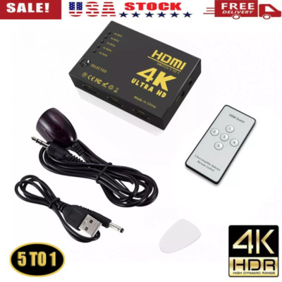 5 PORT 4K 1080P Splitter Switcher Selector HDMI Hub IR Remote HDTV (5 IN 1 OUT)