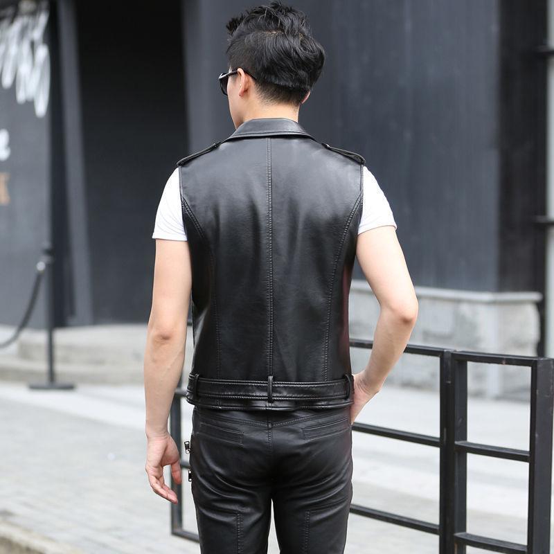 Mens Punk Faux Leather Motorcycle Biker Vest Zipper Sleeveless