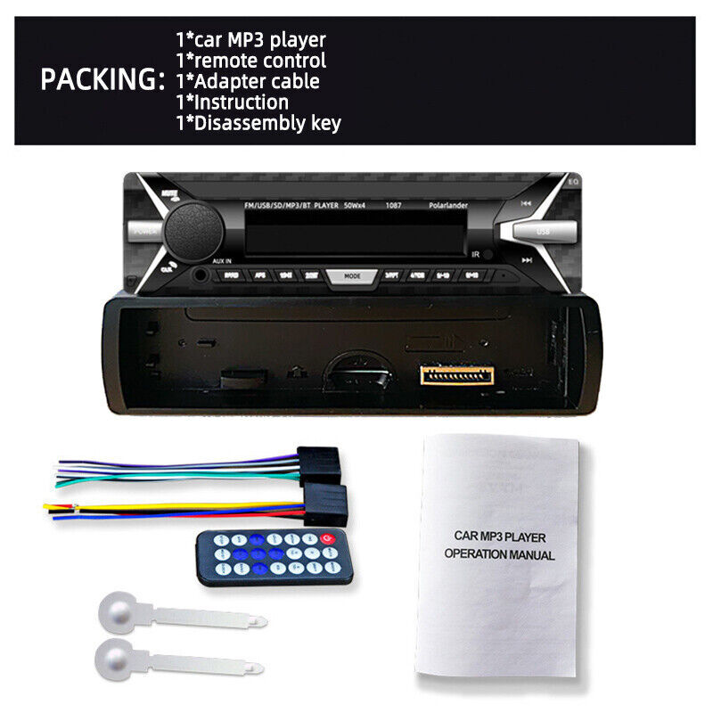 1 DIN Car Radio Detachable Stereo ​USB/AUX/RDS FM Bluetooth MP3 Player In-Dash