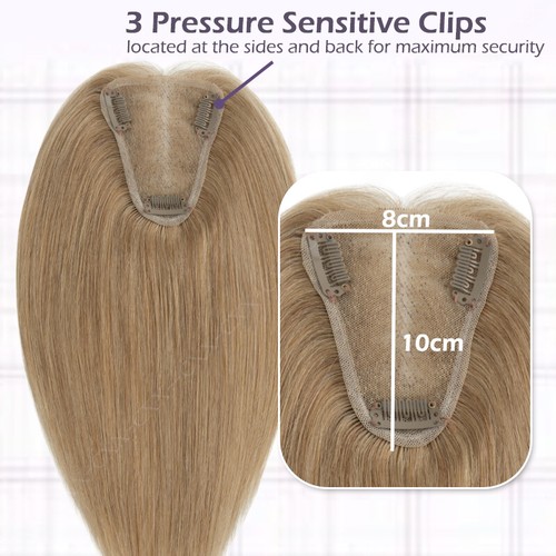 Free Part Lace Clip in Top REAL Human Hair Topper Toupee Piece Women Hairpiece A